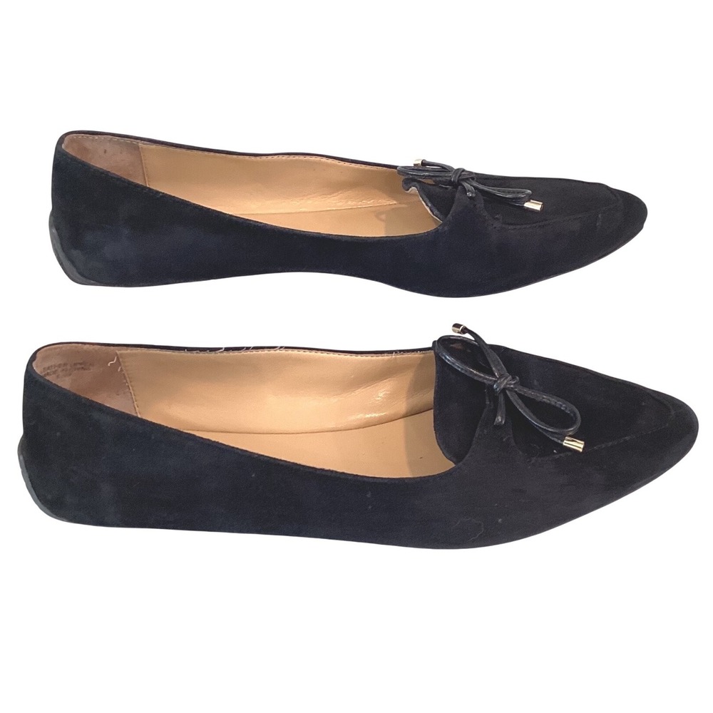 Talbots 8.5M Black Suede Pointed Toe Bow Ballet Flats Loafers Slip Ons